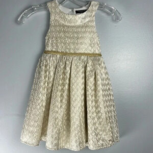 Tahari Girl Gold Glitter Princess Holiday Sleeveless A-Line Lined Dress Size 4